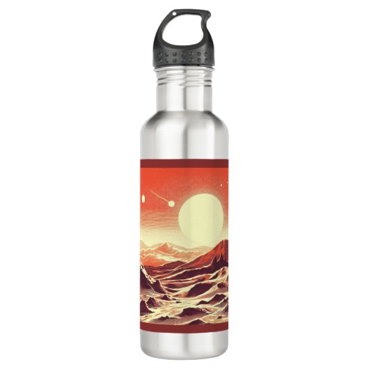SF Mars Landschaft Holzschnitt 2 Edelstahlflasche (Vorderseite)