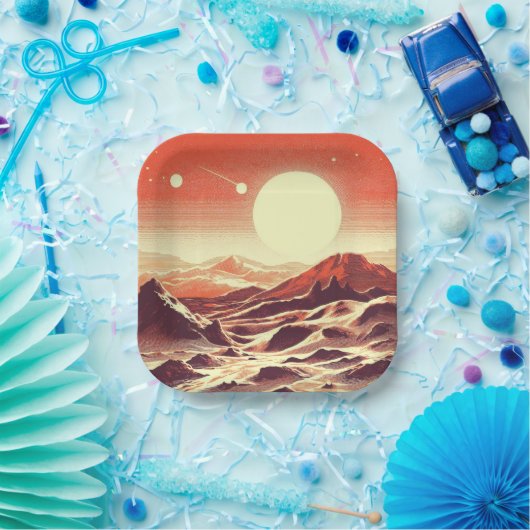 SF Mars Landschaft Holzschnitt 2 Pappteller (Party)