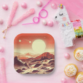 SF Mars Landschaft Holzschnitt 2 Pappteller (Party)