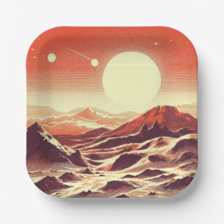 SF Mars Landschaft Holzschnitt 2 Pappteller