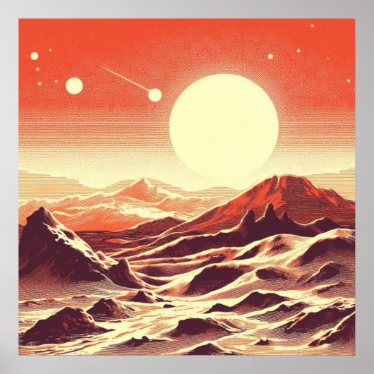 SF Mars Landschaft Holzschnitt 2 Poster (Vorne)