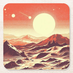 SF Mars Landschaft Holzschnitt 2 Rechteckiger Pappuntersetzer