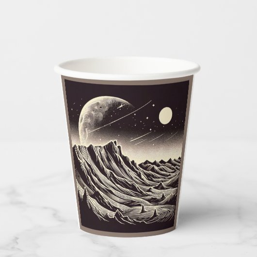 SF Mars Landschaft Holzschnitt 3 Pappbecher (Vorderseite)