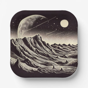 SF Mars Landschaft Holzschnitt 3 Pappteller