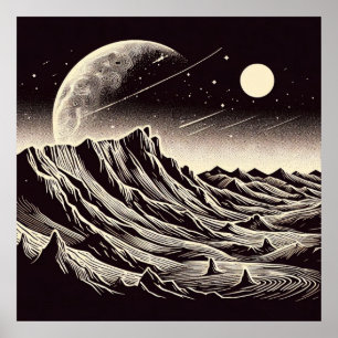 SF Mars Landschaft Holzschnitt 3 Poster