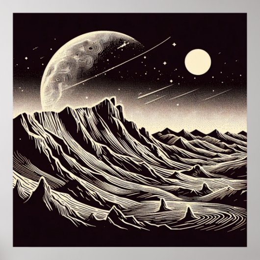 SF Mars Landschaft Holzschnitt 3 Poster (Vorne)
