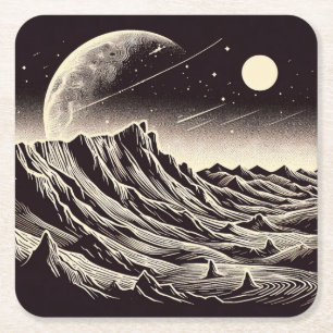 SF Mars Landschaft Holzschnitt 3 Rechteckiger Pappuntersetzer