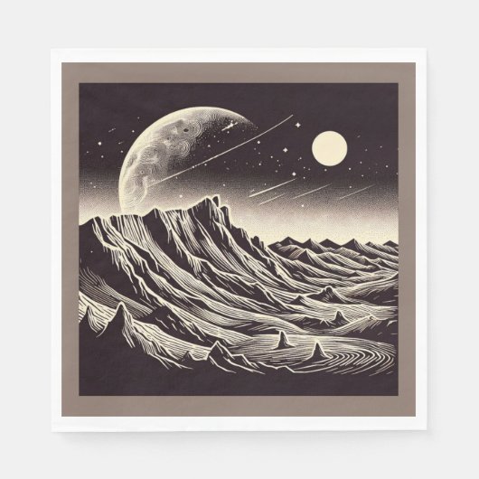 SF Mars Landschaft Holzschnitt 3 Serviette (Vorderseite)