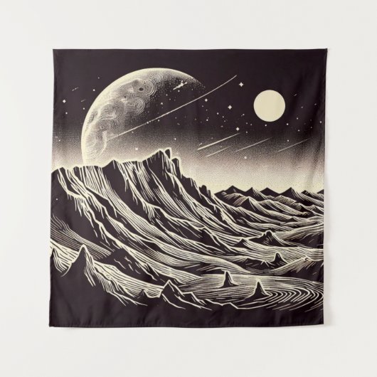 SF Mars Landschaft Holzschnitt 3 Wandteppich (Vorderseite)