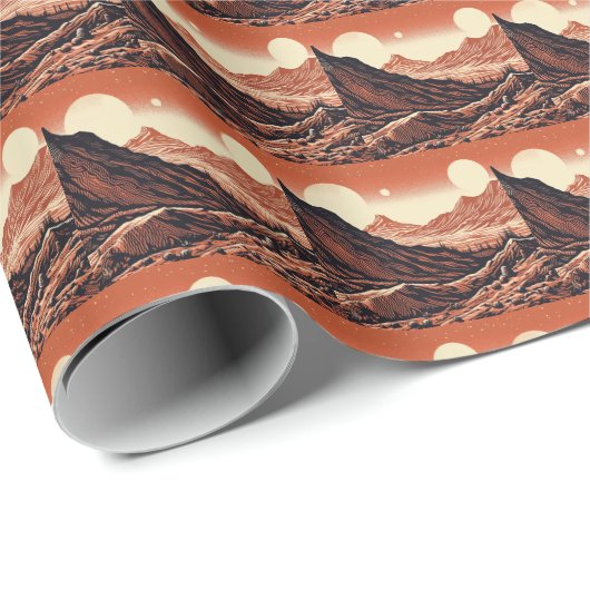 SF Mars Landschaft Holzschnitt 4 Geschenkpapier (Rolleneckpunkt)