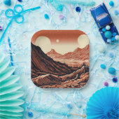SF Mars Landschaft Holzschnitt 4 Pappteller (Party)