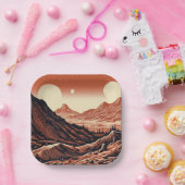 SF Mars Landschaft Holzschnitt 4 Pappteller (Party)