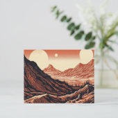 SF Mars Landschaft Holzschnitt 4 Postkarte (Stehend Vorderseite)