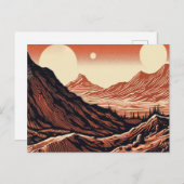 SF Mars Landschaft Holzschnitt 4 Postkarte (Vorne/Hinten)