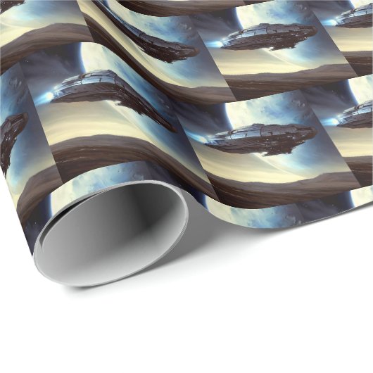 SF Orbit Spaceship 2 Geschenkpapier (Rolleneckpunkt)