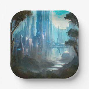 SF - Stadt auf dem Waldgebiet 2 Pappteller