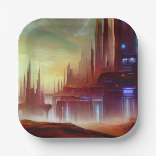 SF-Stadt auf einem seltsamen Planeten 1 Pappteller