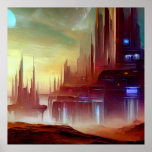 SF-Stadt auf einem seltsamen Planeten 1 Poster