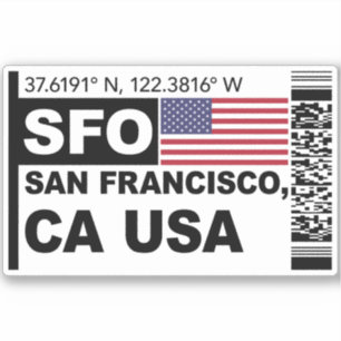 SFO San Francisco Bordkarte - Kalifornien Reise Aufkleber