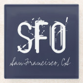 SFO San Francisco Typografie Blue Glasuntersetzer (Vorderseite)