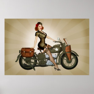Sgt Davidson Army Motorrad Pinup Poster
