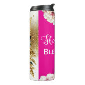 Shabbat Blessings Pink Floral Watercolor Gold  Thermosbecher (Nach links gedreht)
