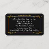 Shabbat Candle Light Blessing Hebrew English card Visitenkarte (Rückseite)