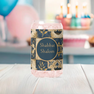 Shabbat Schalom, Blau Gold Beige Aquarell, Rustika Dosenglas