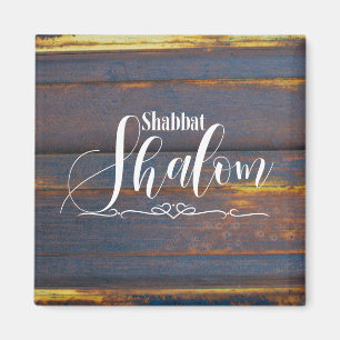 Shabbat Schalom Blau Gold Holz verwittertes Holz Magnet