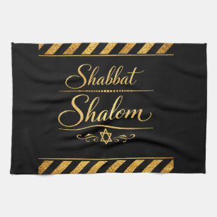 Shabbat Schalom jüdische Judaica Gold Schwarz Luxu Geschirrtuch