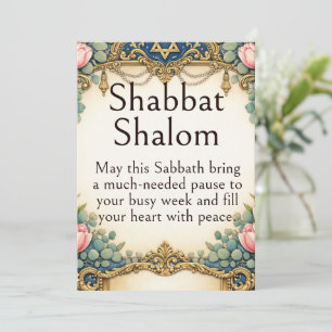Shabbat Schalom Retro, Vintage Art Deco, Navyblau Karte
