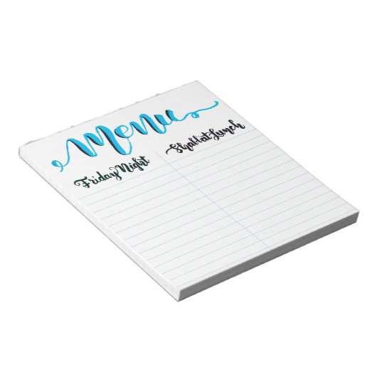 Shabbat Shabbos Menu Notepad Notizblock (angewinkelt)