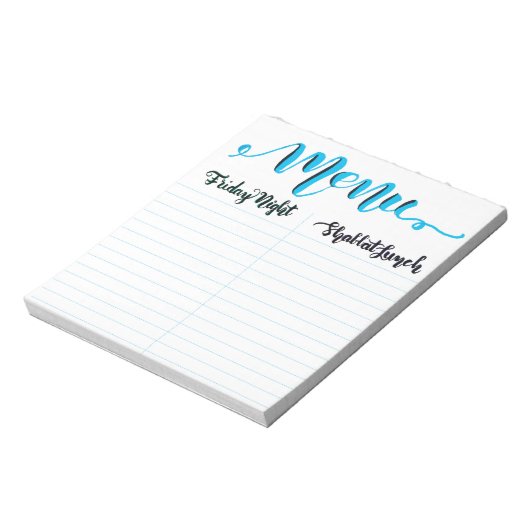 Shabbat Shabbos Menu Notepad Notizblock (Rotiert)