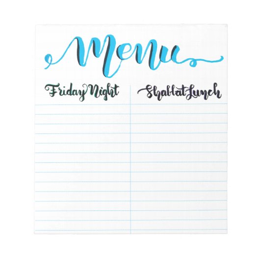 Shabbat Shabbos Menu Notepad Notizblock (Vorderseite)