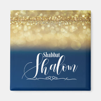 Shabbat Shalom Blue Gold Glitzer Sparkle Glam Luxe Magnet