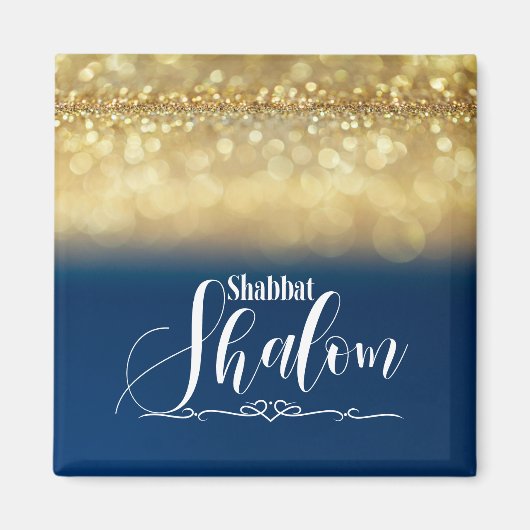 Shabbat Shalom Blue Gold Glitzer Sparkle Glam Luxe Magnet (Vorne)