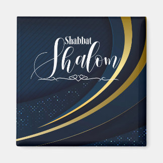Shabbat Shalom Blue Gold Line Geometrischer Streif Magnet