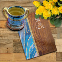 Shabbat Shalom Blue Marble on Wood Effect