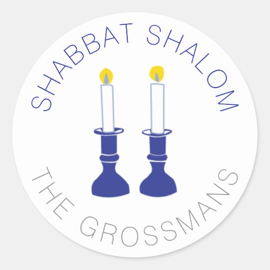 Shabbat Shalom Candles Custom Stickers - Blue (Vorderseite)