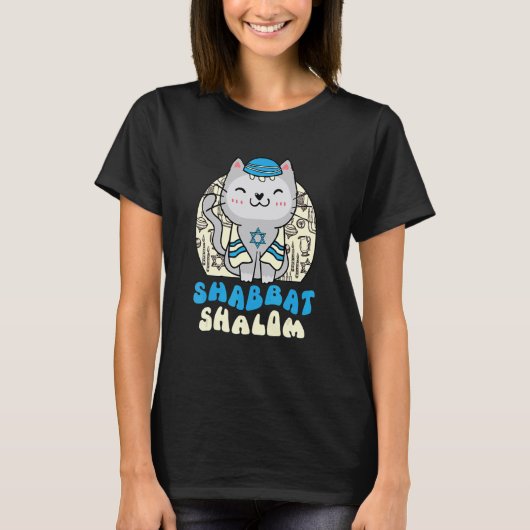 Shabbat Shalom Cat Kitten Happy Hanukkah Chanukka T-Shirt (Vorderseite)