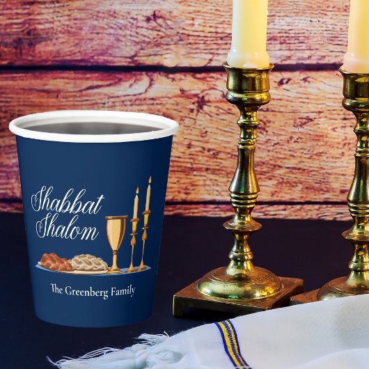 Shabbat Shalom Custom Blue Sabbat Dinner Pappbecher