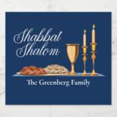 Shabbat Shalom Custom Blue Sabbat Dinner Schaumweinetikett (Einzelnes Label)