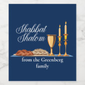 Shabbat Shalom Custom Blue Sabbat Dinner Weinetikett (Einzelnes Label)