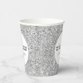 Shabbat Shalom Eleganter Glitzer Weiß und Silber Pappbecher (Rechts)