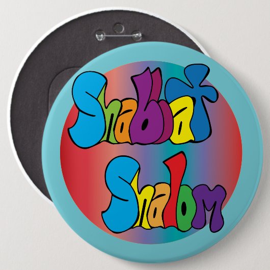 Shabbat Shalom Hippy Art Button (Vorne & Hinten)