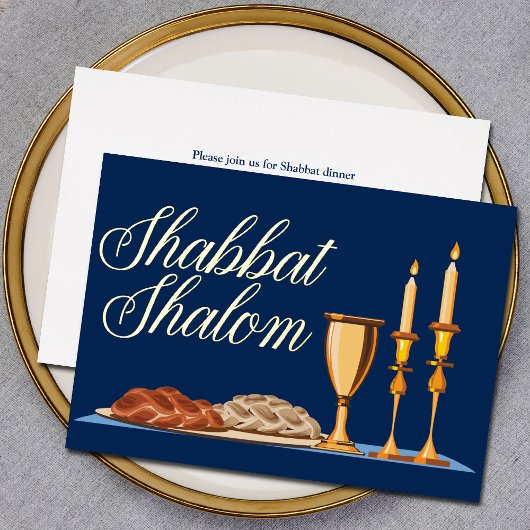 Shabbat Shalom Jewish Dinner Navy Blue Gold Folieneinladung