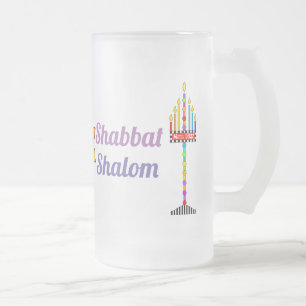 Shabbat Shalom Menorah mattierte Tasse