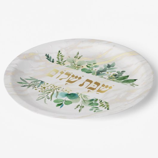Shabbat Shalom Paper Plate Pappteller (Schrägansicht)