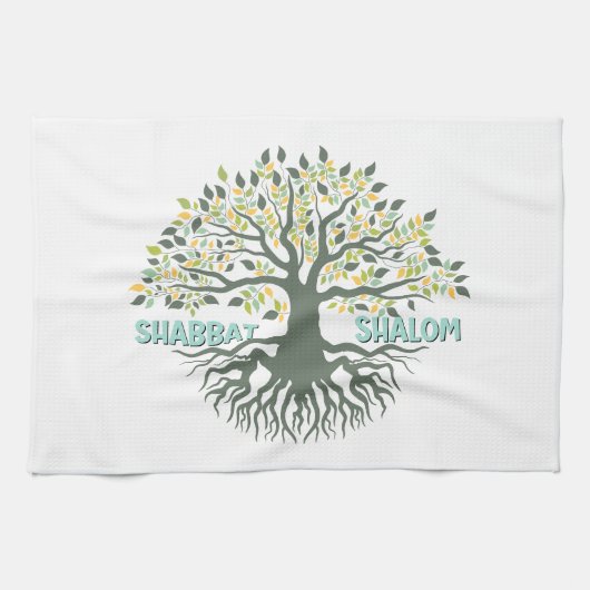 Shabbat Shalom Tree of Life Ez Hachaim Jüdischer Geschirrtuch (Horizontal)