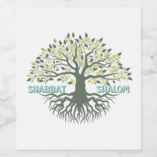 Shabbat Shalom Tree of Life Ez Hachaim Jüdischer Weinetikett (Einzelnes Label)